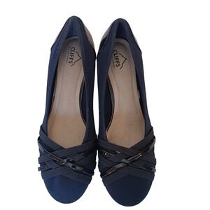 Cliffs by White Mountain Bowie Wedge Pumps Womens 11 Navy Blue Patent Trim